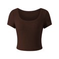 thumbnail image 5 of Camisa de oficina de mujer, de corte ajustado, cuello redondo, color liso, talla XS Camiseta sofisticada de canalé marrón, 5 of 5