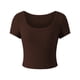 thumbnail image 5 of Top de manga corta con cuello redondo para mujer, camisa de punto acanalada de Color puro, elegante, a la moda, ajustada, para trabajo de oficina, 5 of 5