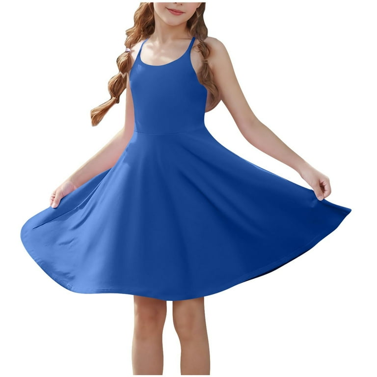 BRGZLK Girls Spaghetti Strap Tennis Dress Kids Trendy Solid Round
