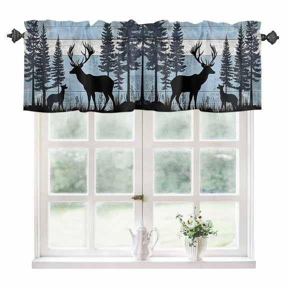Farmhouse Deer Kitchen Valances for Windows 42x12 Inch Kitchen Curtains Valances Rod Pocket Vintage Country Forest Mountain Wooden Bathroom Window Valances for Window Treatment Decor