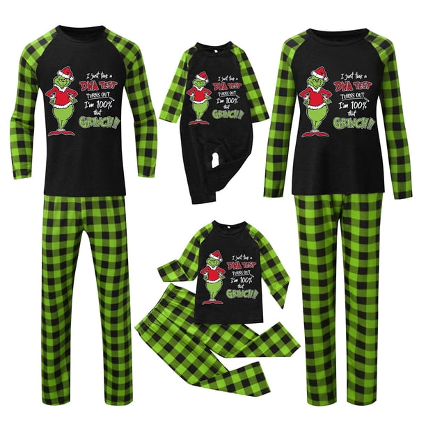 Conjuntos de pijamas navideños familiares a juego Grinch 2024, pijama de Grinch con parte superior y pantalones de pijama a cuadros, pijama de Grinch para niños y adultos para la familia, Mujer XL