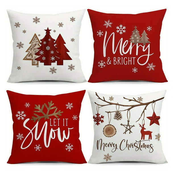 Toystoory Juego de 4 fundas decorativas navideñas para cojines, con diseño de muñeco de nieve y fundas de almohada. Suaves, elásticas y Decoración del hogar A-4 Pec 45*45CM