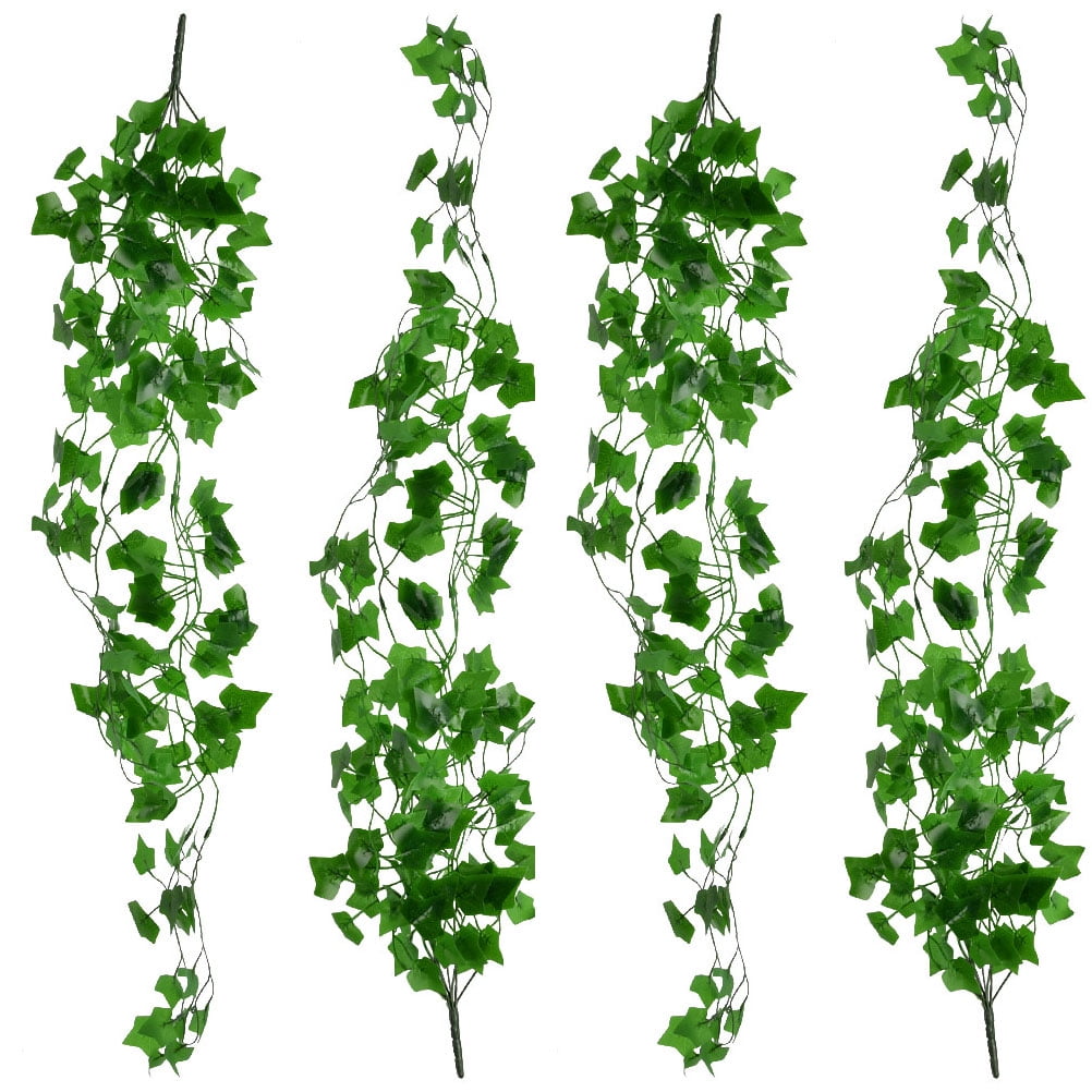 QLOUNI 4Pcs Artificial Wall Hanging Plants Ivy Simulation Green Leaf