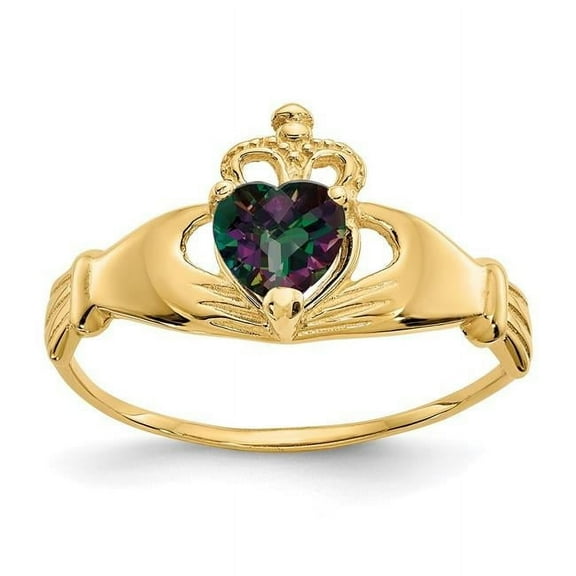 Finest Gold 14K Yellow Gold CZ June Birthstone Claddagh Heart Ring - Size 6
