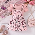 thumbnail image 2 of TOWED22 Toddler Girls Summer Outfit Short Sleeve Ribbed T-Shirt and Bib Suspender Overalls Shorts Set Kid 2Pcs Clothes(Pink,3-4 Y), 2 of 5