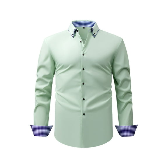 IYTR Mens Button Up Shirts Long Sleeve Business Casual Stylish Lapel Work Office Dress Shirt (Light Green,XXXL)