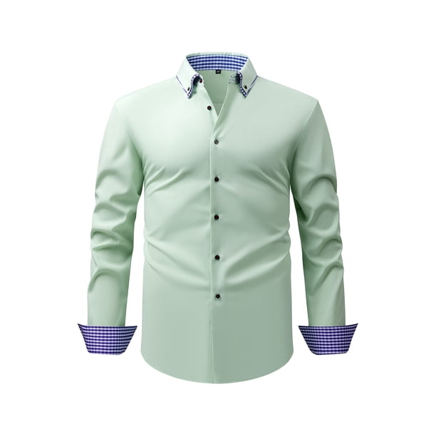 Blusa y camisa de manga larga con cuello vuelto para hombre, cárdigan liso de moda con cuello vuelto, camisa de negocios con botones, blusa de poliéster para hombre