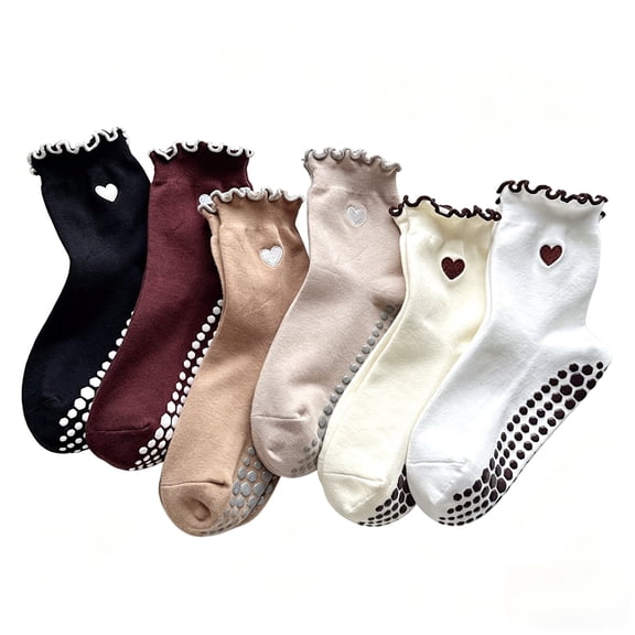 6 Pairs Grip Socks Pilates Cotton Cute Pilates Socks for Women, Ruffle Grippy Sock for Yoga Barre Hospital