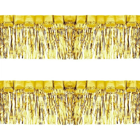 2 Pack 9.8 Feet×11.8inch Gold Foil Fringe Garland Metallic Vinyl Fringe Foil Tinsel Fringe Wall Hanging Fringe Tinsel Streamers Banner for Wedding Birthday Parties Holiday Decoration diy