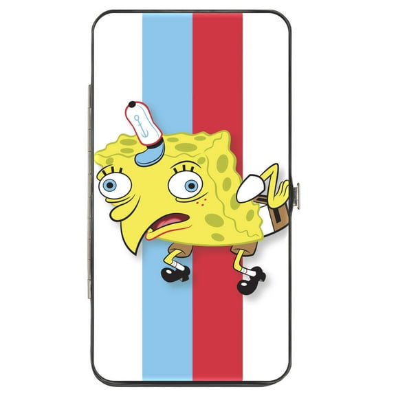 Nickelodeon Wallet, Hinged, Mocking Spongebob Pose Stripe White Blue Red White, Vegan Leather
