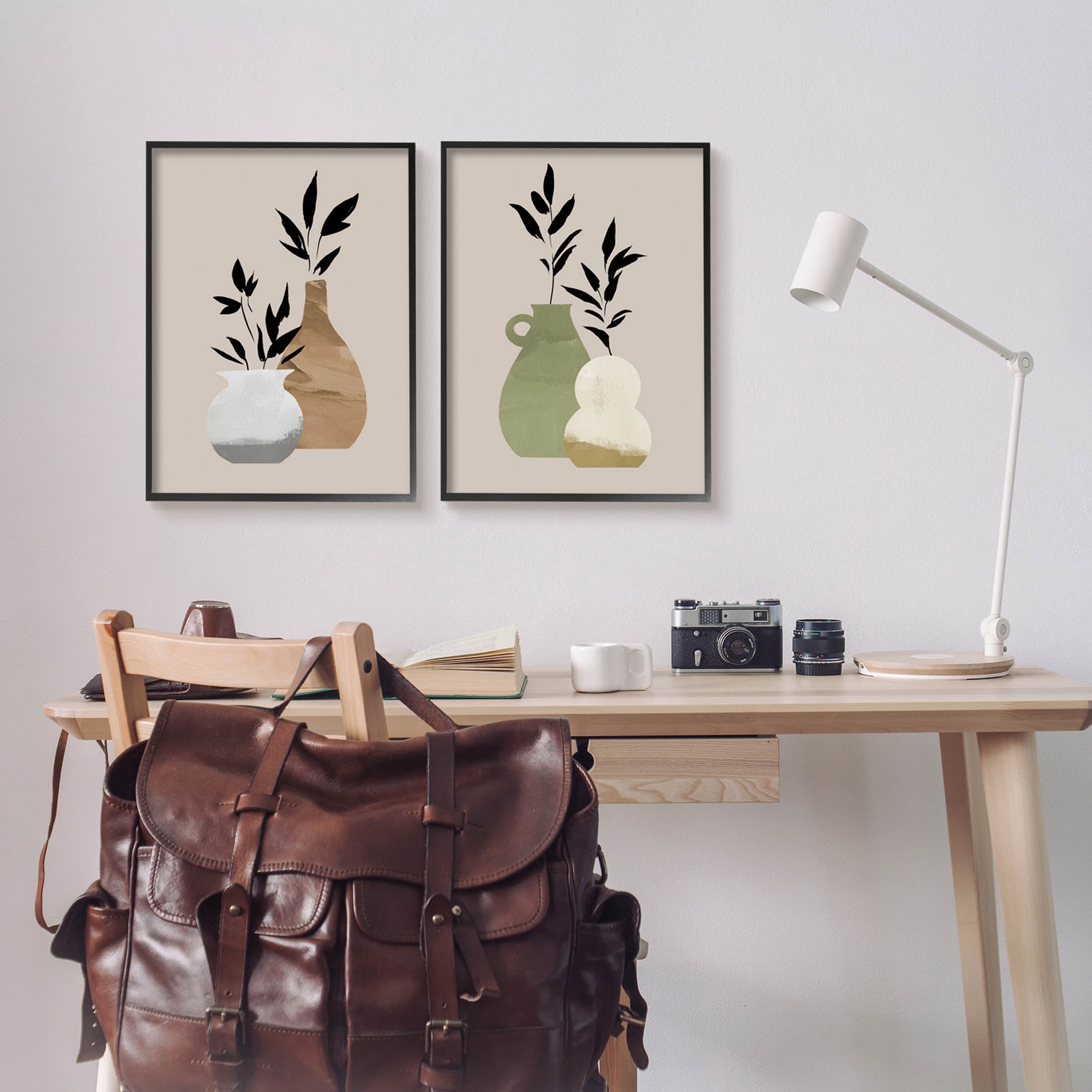 Stupell Industries Modern Ikebana Plant Vases Graphic Art Black Framed Art Print Wall Art, Set of 2, Design by Jacob Green