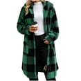 thumbnail image 5 of ibuvkizy Womens Buffalo Plaid Fuzzy Long Fleece Coat,Lapel Collar Button Up Teddy Sherpa Warm Oversized Winter Hooded Outer Jacket with Pockets,L, 5 of 6