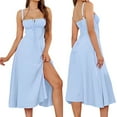 thumbnail image 3 of Midi Corset Dress Flowy Slit Lace Up Dresses for Women Tea Party A Line Casual Sundress Blue XL, 3 of 7