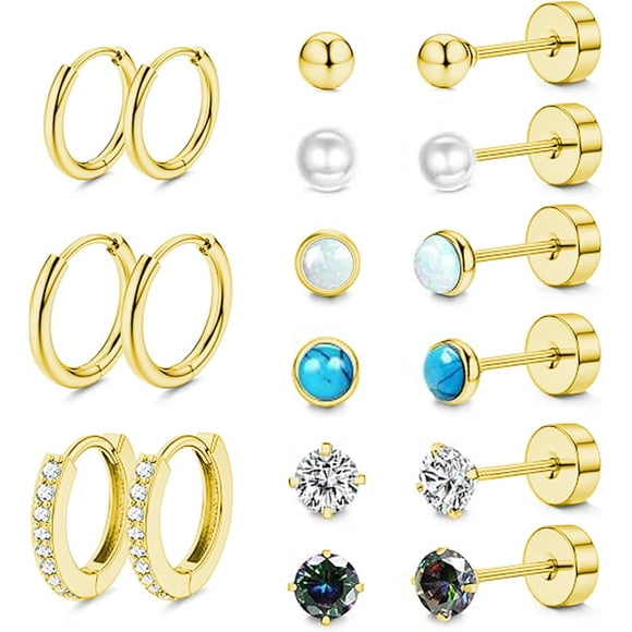 Titanium Earrings for Men Women Titanium Steel Stud Earrings for Sensitive Ears Opal Cubic Zirconia Hypoallergenic Surgical Steel Cartilage Earrings Hoop 20G Flat Back Stud Earrings