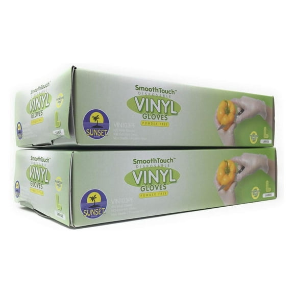 200 Disposable Vinyl Gloves, Non-, Powder-Free, Smooth Touch, Food Service Grade, Large Size [2x100 Pack]