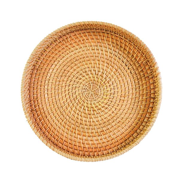 Round Rattan Serving Storage Platter Organizer Snack Coffee Table for