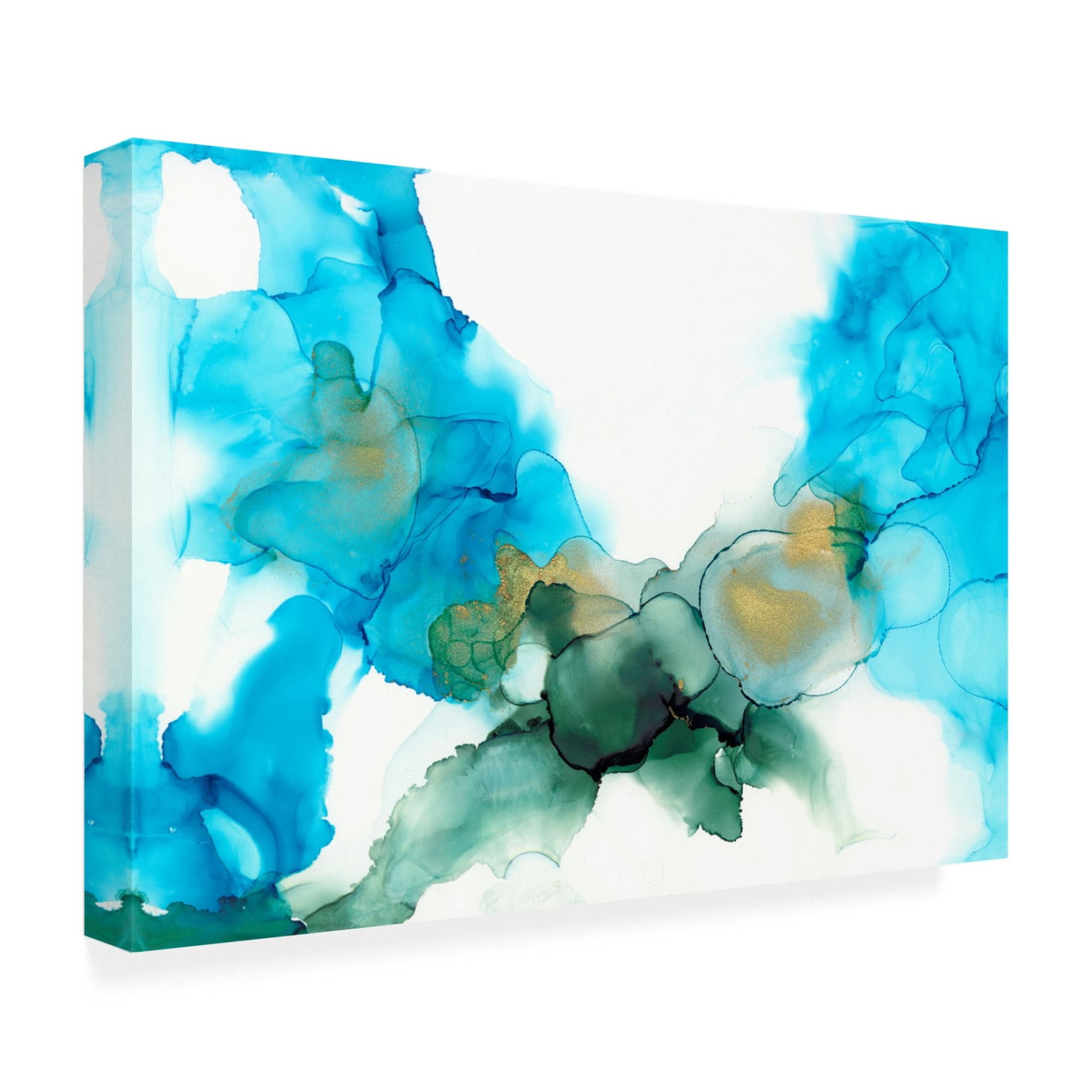 Canvas Wall Art - Jennifer Goldberger 'Aqua Bloom I' Wall Art for Living Room, Bedroom, or Office Décor by Trademark Fine Art - 32 x 22 Inches