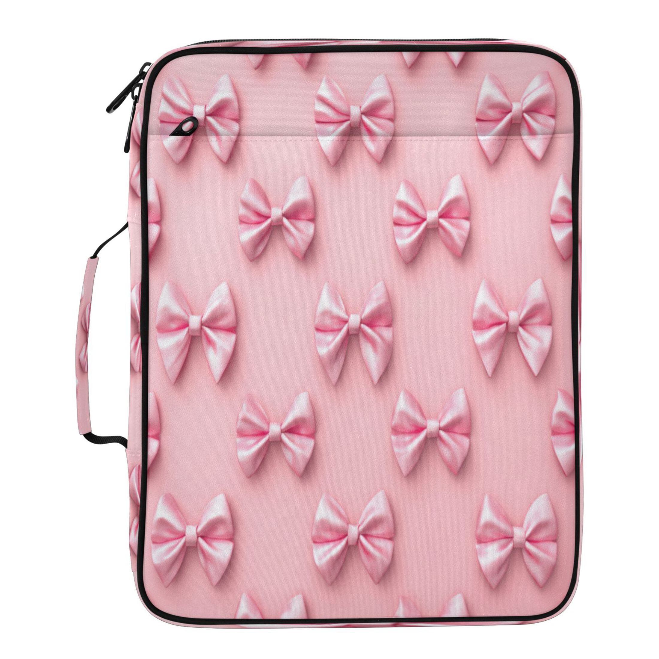 3 Ring Zipper Binder with Accordion File Organizer Waterproof Back to College Binder - 7 Layer Document Organizer for Study Home Office College Travel Supplies Pink Simple Bows