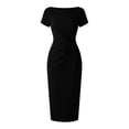 thumbnail image 7 of ClodeEU Women's Boat Neck Short Sleeve Side Ruched Waist Midi Bodycon Pencil Dress,Elegant Office Wedding Guest Sheath Dress Black,Women's Plus L, 7 of 7