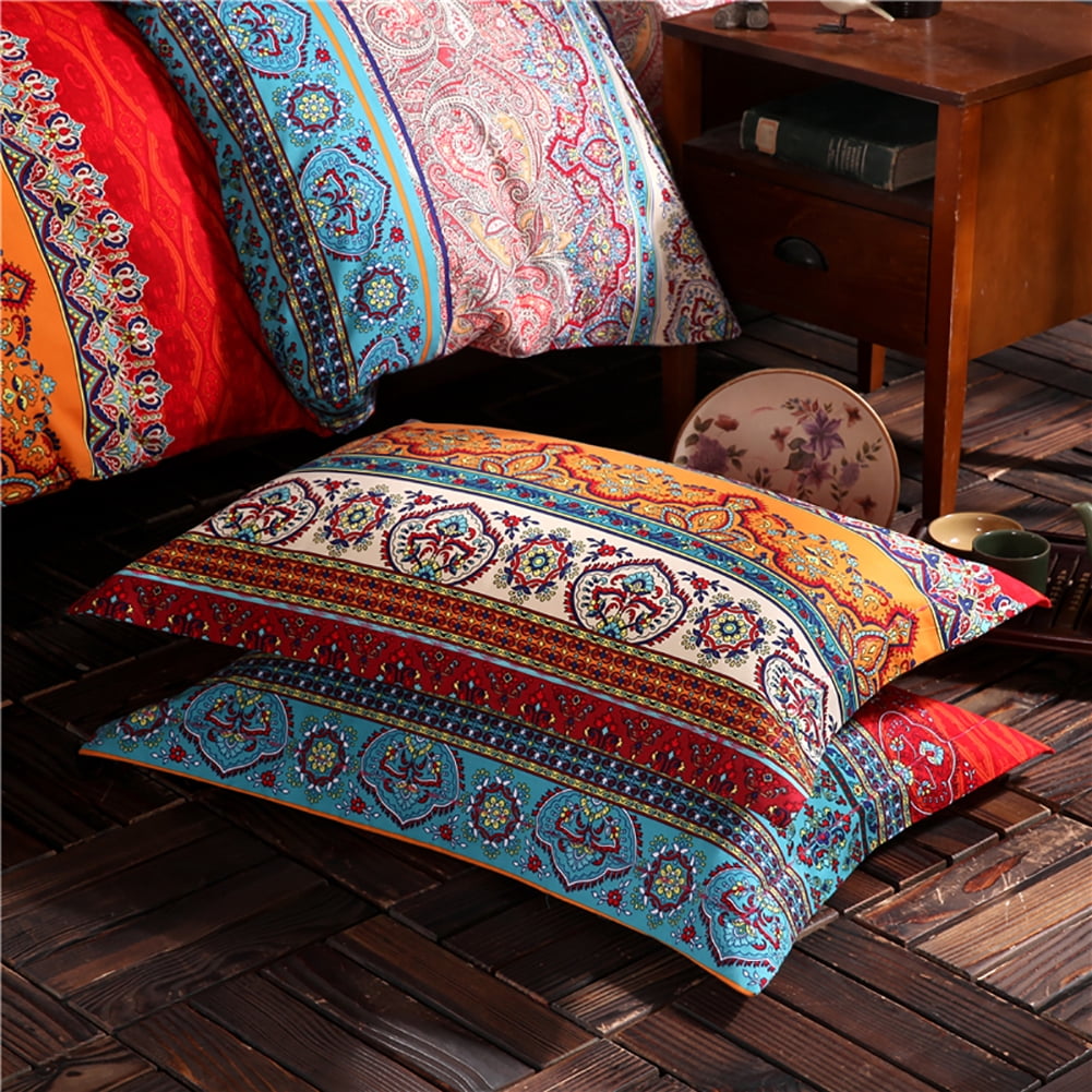 3 Piece Colorful Retro Bohemian Duvet Cover Set Mandala Striped Reversible Boho Queen Comforter Cover Sets,Queen Size