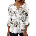 thumbnail image 2 of Womens Tops Ladies Top Floral Print V-Neck Short Sleeve Button T-Shirt Coffee L, 2 of 5