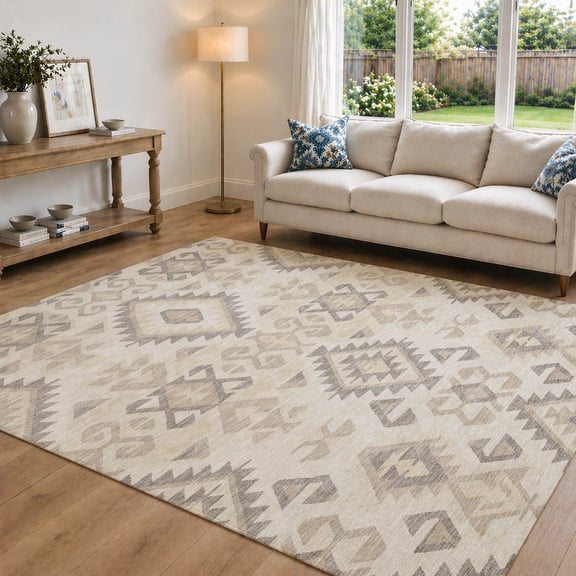 Addison Rugs Chantille Indoor/Outdoor Transitional Southwest Cream Machine Washable Rectangle Rug, 10' x 14'