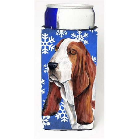 

Basset Hound Winter Snowflakes Holiday Michelob Ultra bottle sleeves For Slim Cans - 12 oz.