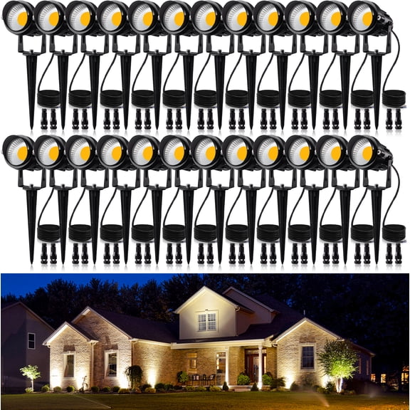SUNVIE 24 pack Low Voltage Landscape Lights LED 12W Outdoor Spotlight for Yard Garden Decoration