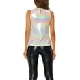 thumbnail image 4 of MODA NOVA Juniors Metallic Crew Neck Sleeveless Cam Tank Top Beige L, 4 of 6
