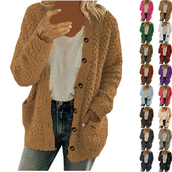 New Warm Wool Sweater Cardigan for Women Autumn and Winter Casual Plus Size Plush Sweater Pockets Outerwear Buttons Cardigan Coat