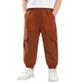 thumbnail image 4 of DJDLJWCJ Boys Cargo Pants 3-13 Multi-Pockets Lightweight School Uniform Pants Elastic Waist Baggy Pants Brown Size 6, 4 of 10