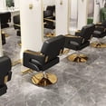 thumbnail image 2 of Silla Sillón Para Barbería Estética Cuero Y Acero Inoxidable - Negro/dorado, 2 of 5