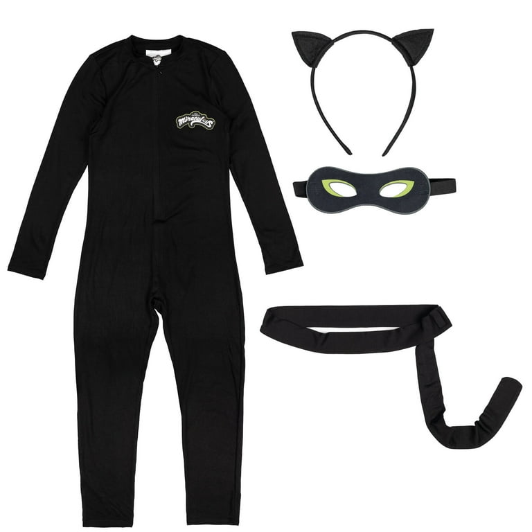 Miraculous Cat Noir Girls Zip Up Cosplay Costume Coverall Tail Mask And  Headband 4 Piece Set Toddler To Big Kid : Target