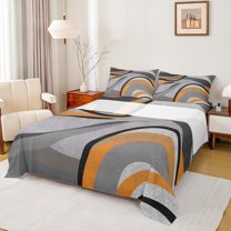 Feelyou Adult Abstract Geometric Bed Sheets, Mid Century Minimalism King Sheets, Grey Orange Stripes Sheet Set, Microfiber Bedroom Decor, 4 Pieces