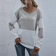 thumbnail image 5 of Rawiri Color Blocked Sweater Crewneck Loose Sweaters Pullover Long Sleeve Casual Stitching Knit Pullover for Women Light Gray M, 5 of 8