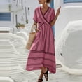 thumbnail image 7 of Women's Summer Maxi Dresses Plus Size V-Neck Short Sleeve Wrap Front Flared Striped Dress, 7 of 7