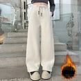 thumbnail image 2 of Ruyang Girls Wide Leg Fleece Sweatpants Teens School Sports Joggers Thermal Elastic High Waisted Straight Pants, 2 of 5
