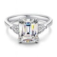 thumbnail image 2 of Blue Jewelry 14K White Gold Plated Rings - 1.9 Ct Emerald Cut Moissanite Rings - Three-Stone Engagement Wedding Rings - Engagement Wedding Diamond Rings On Clearance - Christmas Gifts for Her, 2 of 8
