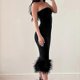 thumbnail image 4 of Sexy Corset Top Midi Dress With Feather Women Strapless Backless Bodycon Summer, 4 of 5