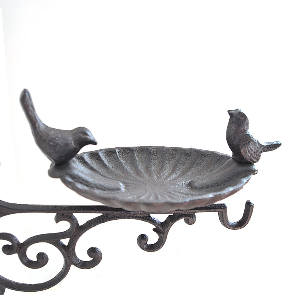 Cast Iron Bird Bath with Hook Garden Decor Wall Mounted Weatherproof Vintage Water Bowl for Wild Birds