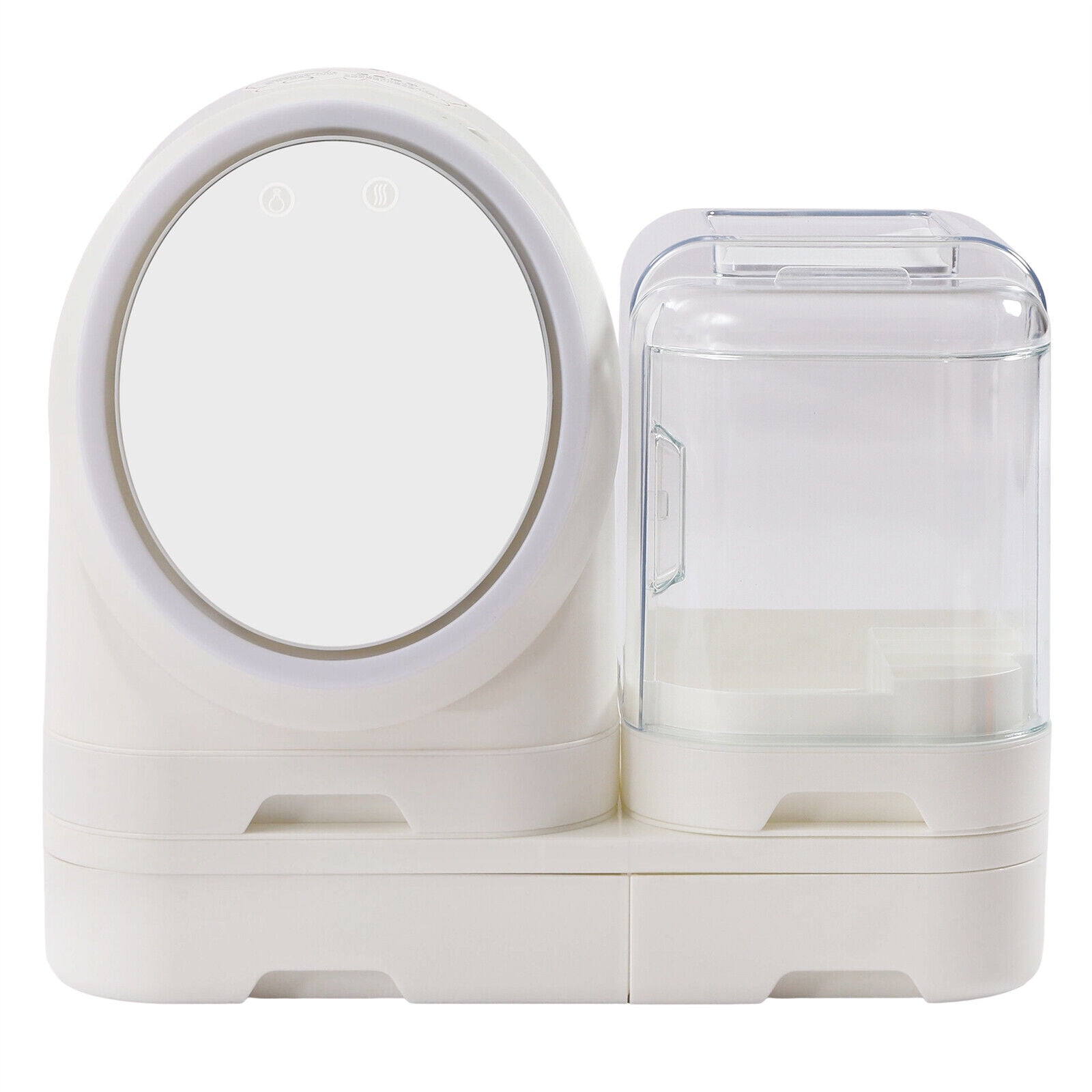 White Makeup Organizer Cosmetic Storage Display Cases with LED Mirror Bathroom