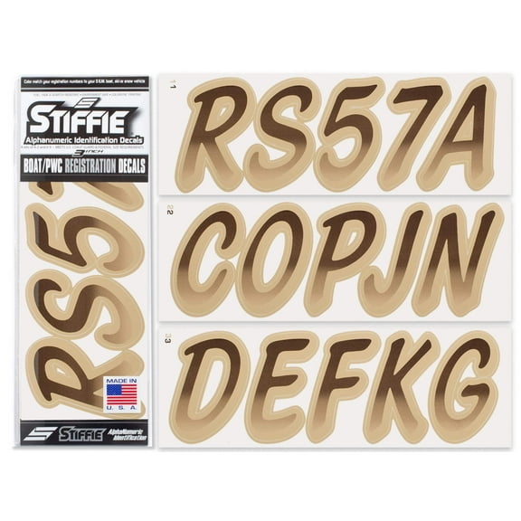 STIFFIE Whipline Espresso Brown / Tan 3" Alpha-Numeric Identification Custom Kit Registration Numbers & Letters Marine Stickers Decals for Boats & Personal Watercraft PWC