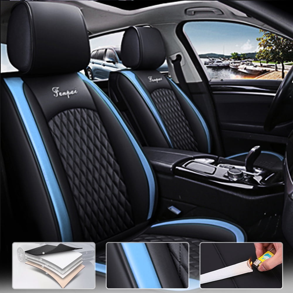 Tuqiang Car Seat Covers for toyota for Corolla Cross 2021-Present 5-seater Leather Auto Seat Protector, Waterproof Scratch-resistant Luxury Auto Seat Cushion Protector, Black and Blue