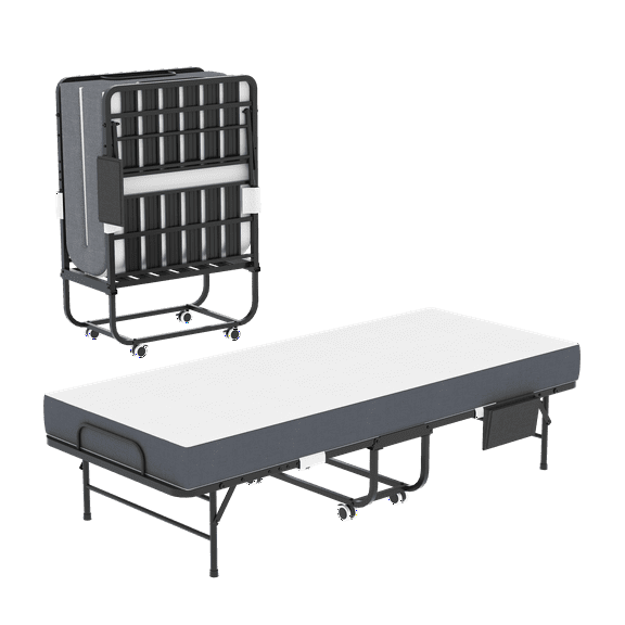LiviNest 75 Inch Folding Bed with Memory Foam: Space Saving Rollaway Guest Bed for Small Apartments - Heavy Duty Metal Frame & Locking Wheels for Adults & Tall Sleepers