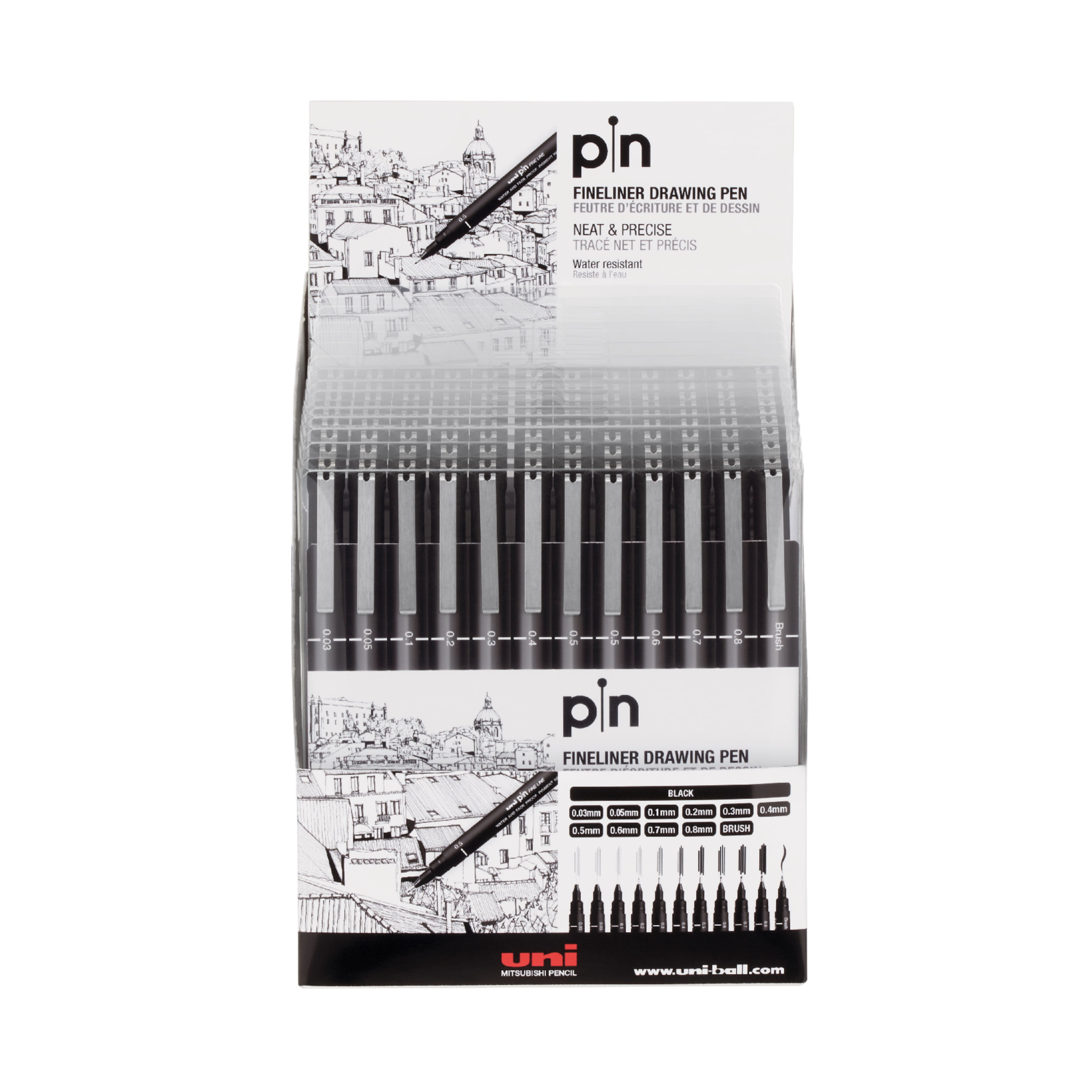 Uni Pin Fineliner - Waterproof Drawing Fineline Pens - Choice of Line  Widths