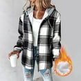 thumbnail image 2 of Women's Winter Casual Fashion Plaid Hooded Long Sleeve Wool Blend Outer Fleece Lined Thickened Button Closure Jacket Coat Top for Winter Daily Casual Outfits, 2 of 5