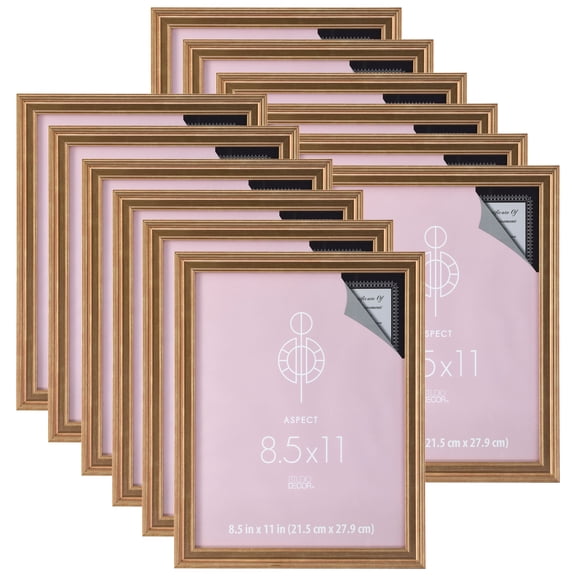 Studio Decor 8.5" x 11" Gold Narrow Frame, Aspect - Includes Pre-attached Hanging Hardware, Horizontal or Vertical Display - Bulk 12 Pack