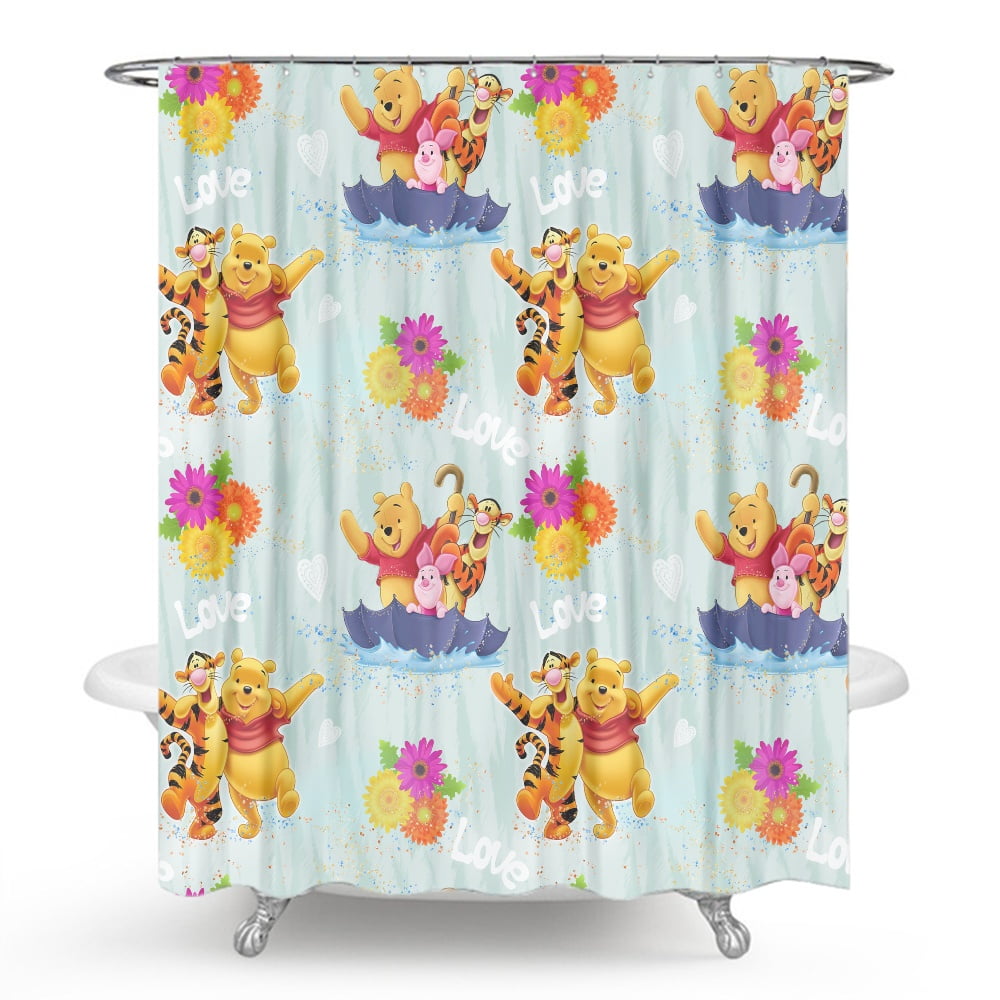 Winnie the Pooh Characters 3d Cartoon Design Waterproof Shower Curtain