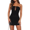 thumbnail image 3 of xiaxaixu Robe Mini Dos Nu Sans Bretelles pour Femmes Aguichant Sans Manches à Volants Robe Tube Moulante Cocktail Fête en Maille Robe Courte, 3 of 9