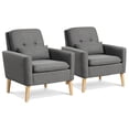 thumbnail image 1 of Gymax 2 Pcs Chaise d'Appoint Mi-Siècle en Tissu de Lin avec Coussin Lombaire Gris, 1 of 9